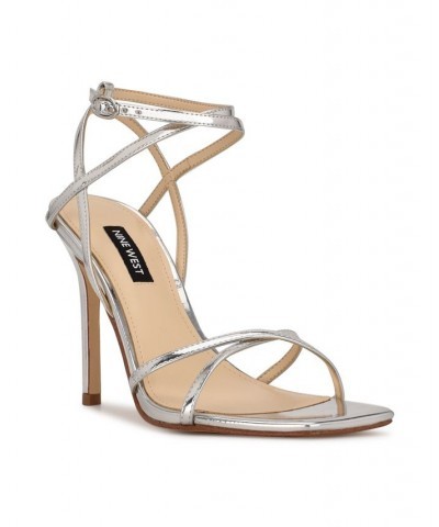 Women's Tidle Ankle Strap Dress Sandals Silver $47.50 Shoes