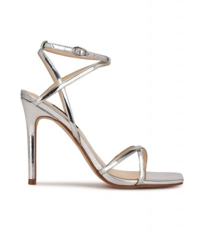 Women's Tidle Ankle Strap Dress Sandals Silver $47.50 Shoes