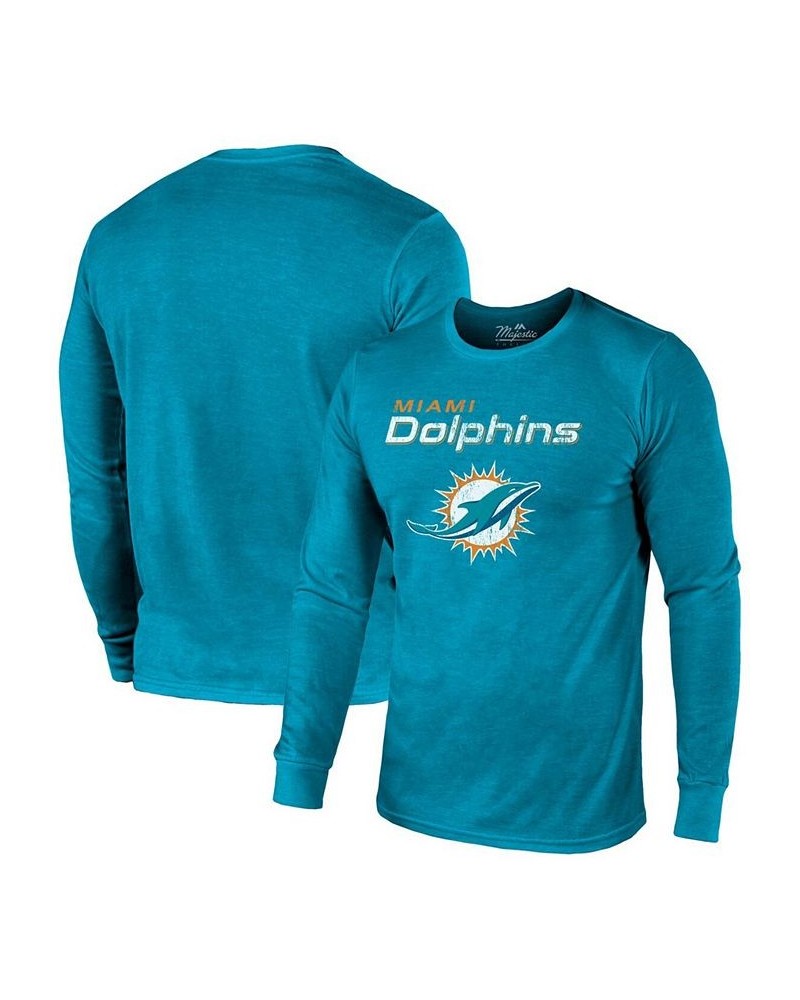 Miami Dolphins Lockup Tri-Blend Long Sleeve T-shirt - Aqua $35.99 T-Shirts