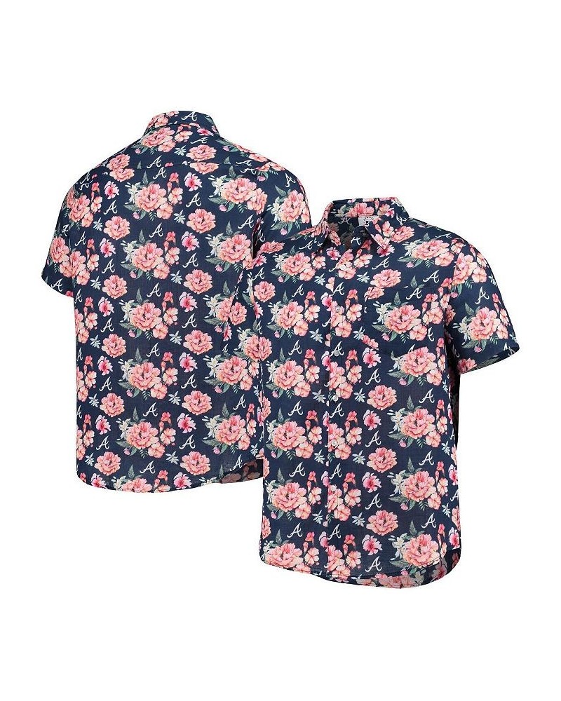 Men's Navy Atlanta Braves Floral Linen Button-Up Shirt $43.20 Shirts