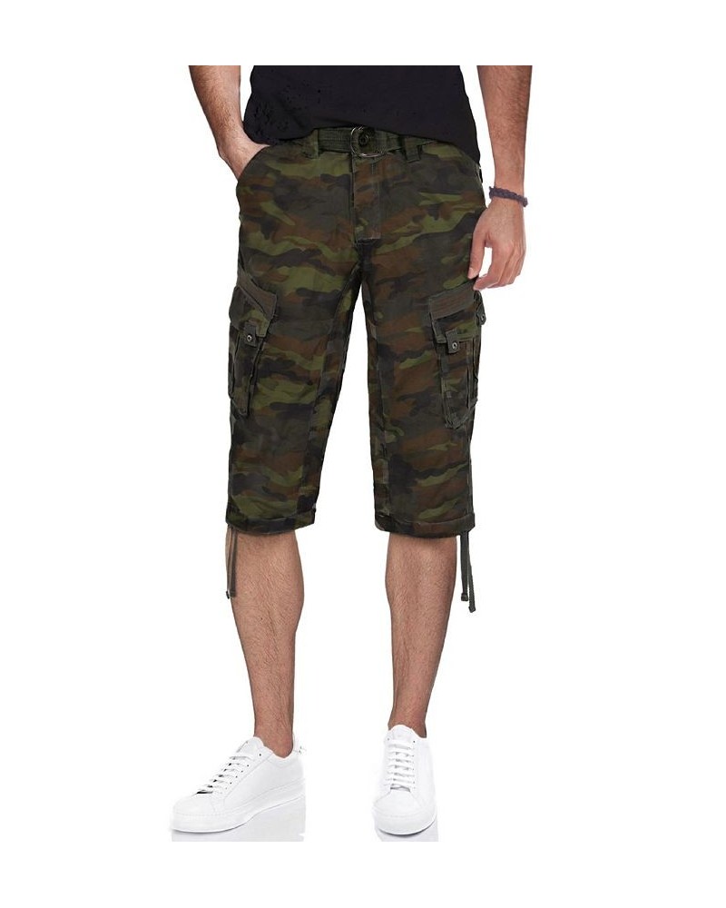 Men's Big and Tall Belted Capri Cargo Shorts Olive Camo $27.08 Shorts