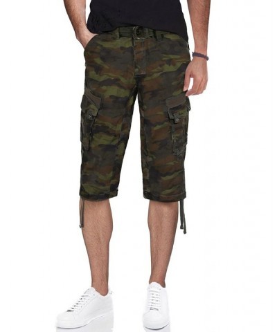 Men's Big and Tall Belted Capri Cargo Shorts Olive Camo $27.08 Shorts