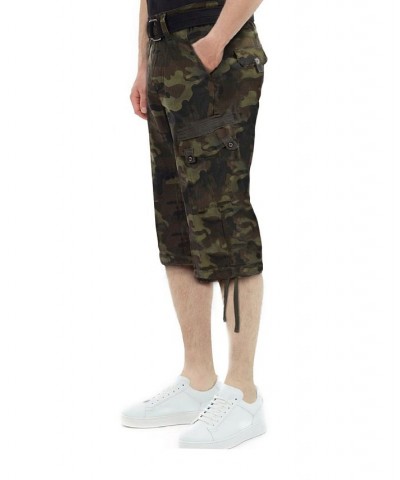 Men's Big and Tall Belted Capri Cargo Shorts Olive Camo $27.08 Shorts