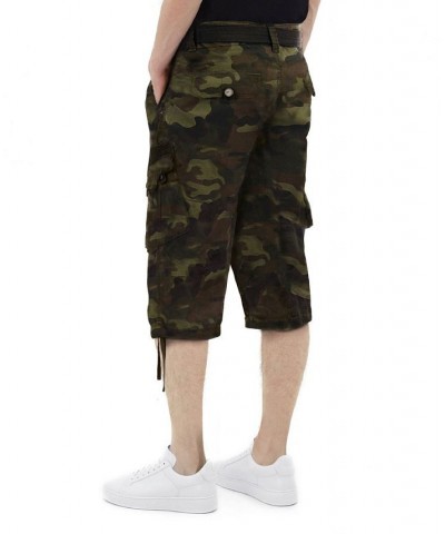 Men's Big and Tall Belted Capri Cargo Shorts Olive Camo $27.08 Shorts