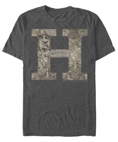 Men's Vintage-Like Hogwarts Short Sleeve Crew T-shirt Gray $17.50 T-Shirts