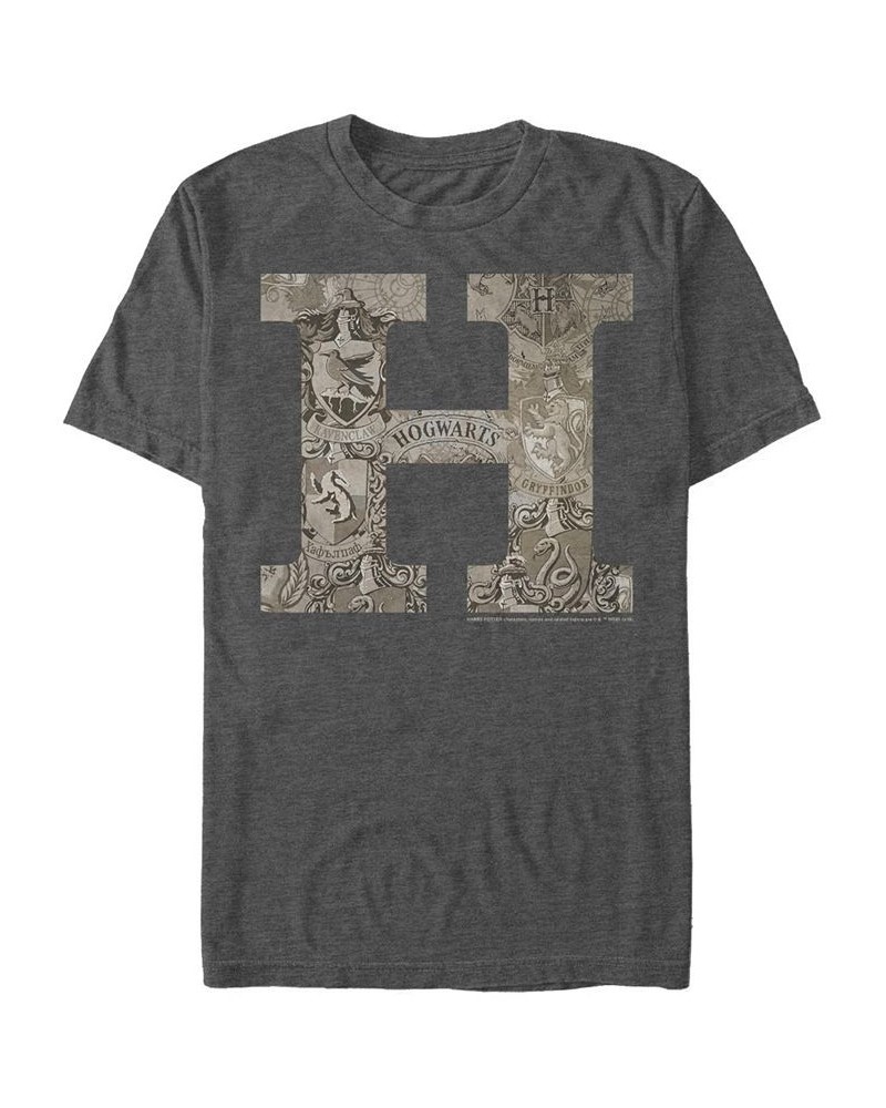 Men's Vintage-Like Hogwarts Short Sleeve Crew T-shirt Gray $17.50 T-Shirts