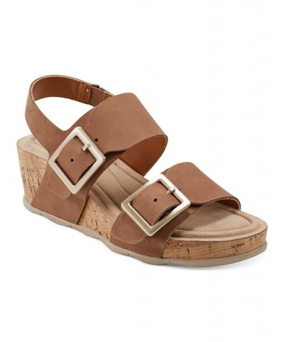 Women's Willa Strappy Casual Mid Cork Wedge Sandals Medium Natural Nubuck $35.97 Shoes