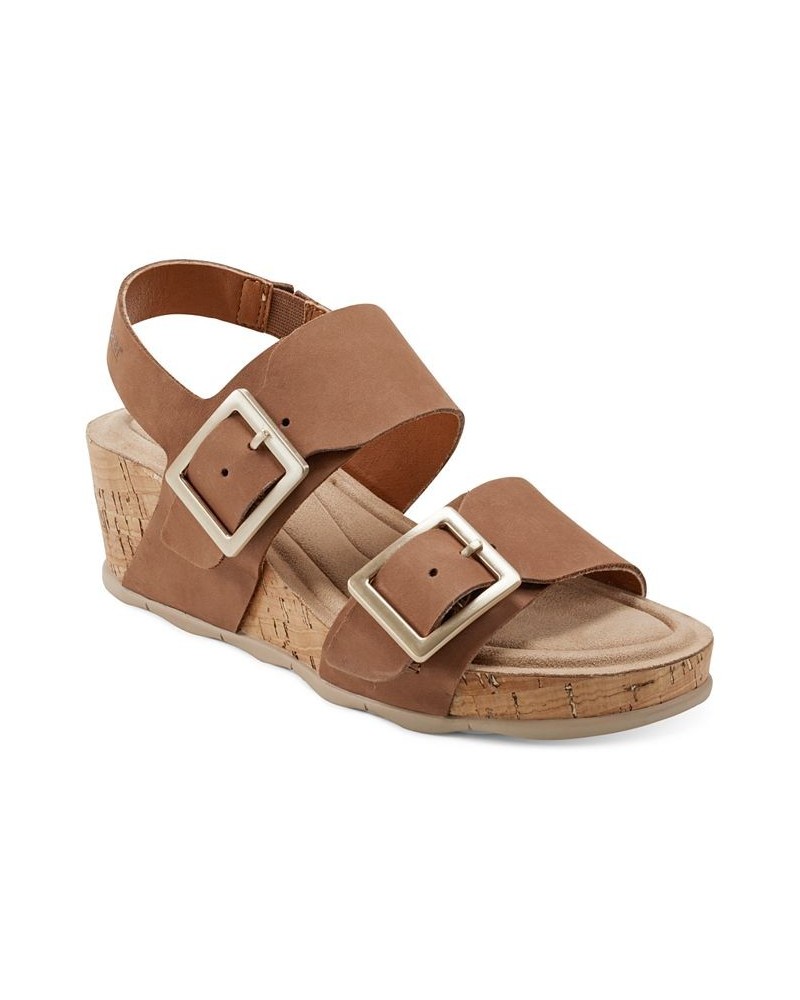 Women's Willa Strappy Casual Mid Cork Wedge Sandals Medium Natural Nubuck $35.97 Shoes