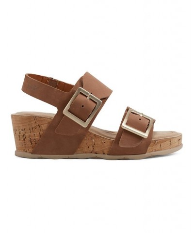 Women's Willa Strappy Casual Mid Cork Wedge Sandals Medium Natural Nubuck $35.97 Shoes