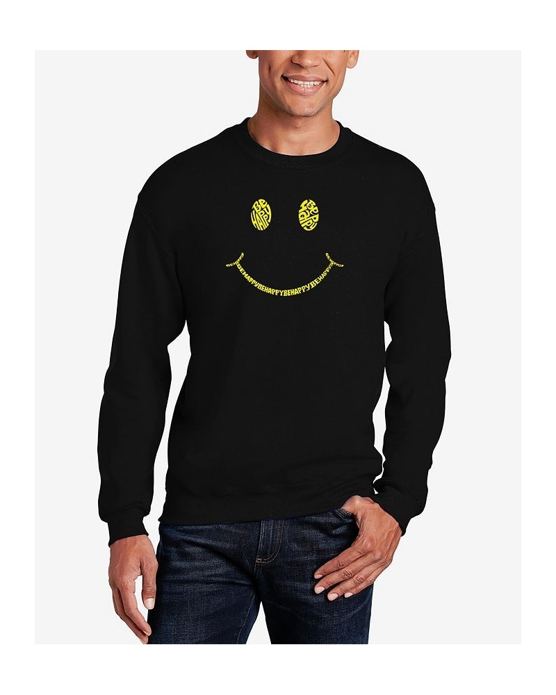 Men's Be Happy Smiley Face Word Art Crew Neck Sweatshirt Black $20.00 Sweatshirt