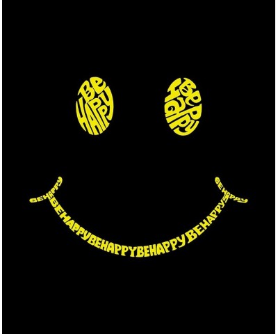 Men's Be Happy Smiley Face Word Art Crew Neck Sweatshirt Black $20.00 Sweatshirt