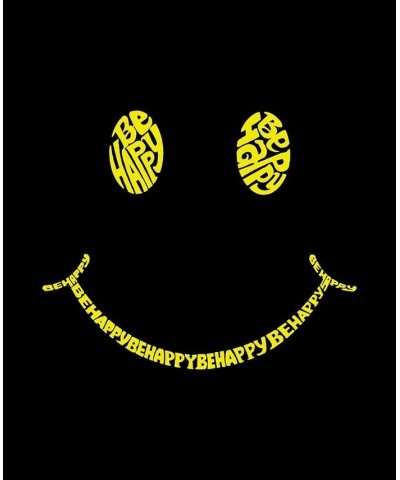 Men's Be Happy Smiley Face Word Art Crew Neck Sweatshirt Black $20.00 Sweatshirt