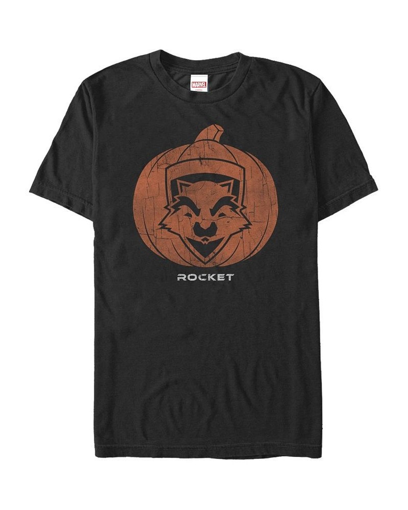 Marvel Men's Guardians of the Galaxy Rocket Pumpkin Face Short Sleeve T-Shirt Black $18.19 T-Shirts