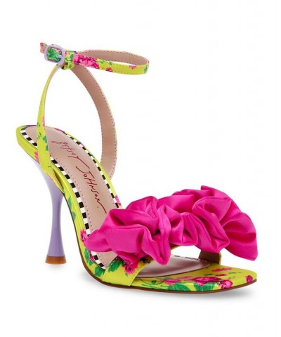 Women's Elmira Ruffled Floral Heel Sandals White Multi $51.48 Shoes