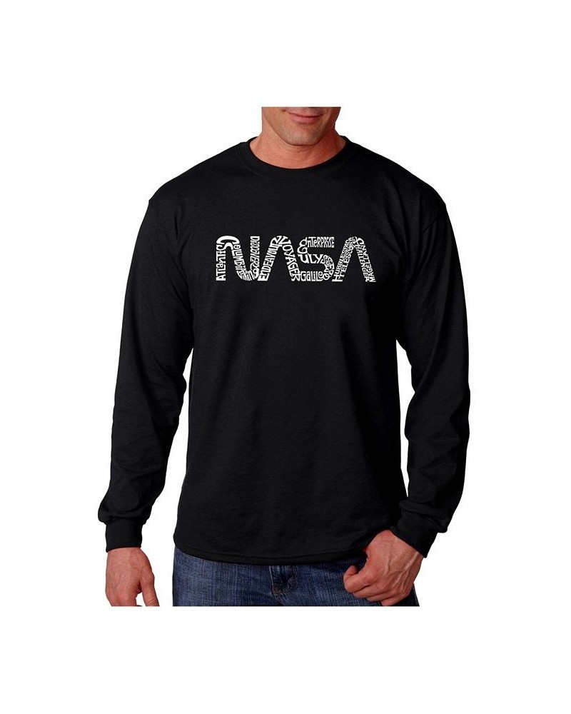 Men's Word Art Long Sleeve T-Shirt - Worm Nasa Black $21.99 T-Shirts