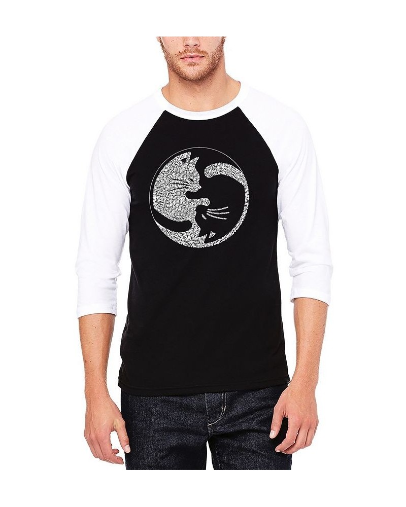 Men's Raglan Sleeves Yin Yang Cat Baseball Word Art T-shirt Black, White $24.29 Shirts