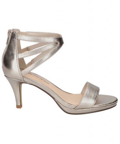 Women's Everly Heeled Sandals Champagne Leather $41.60 Shoes