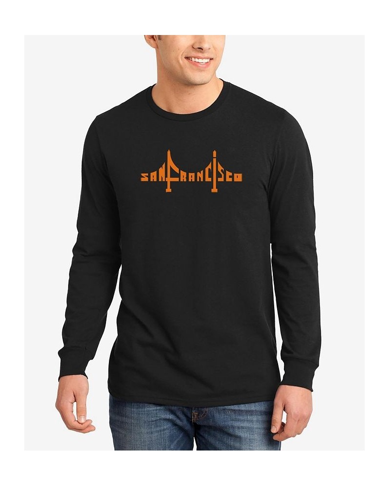 Men's San Francisco Bridge Word Art Long Sleeves T-shirt Black $17.20 T-Shirts