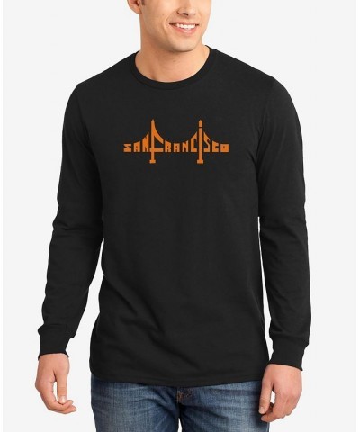 Men's San Francisco Bridge Word Art Long Sleeves T-shirt Black $17.20 T-Shirts