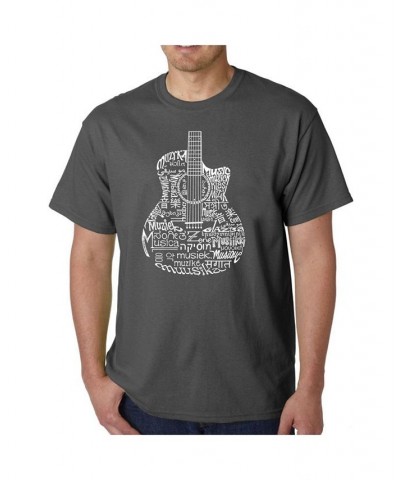 Men's Word Art - Languages Guitar T-Shirt Gray $10.50 T-Shirts