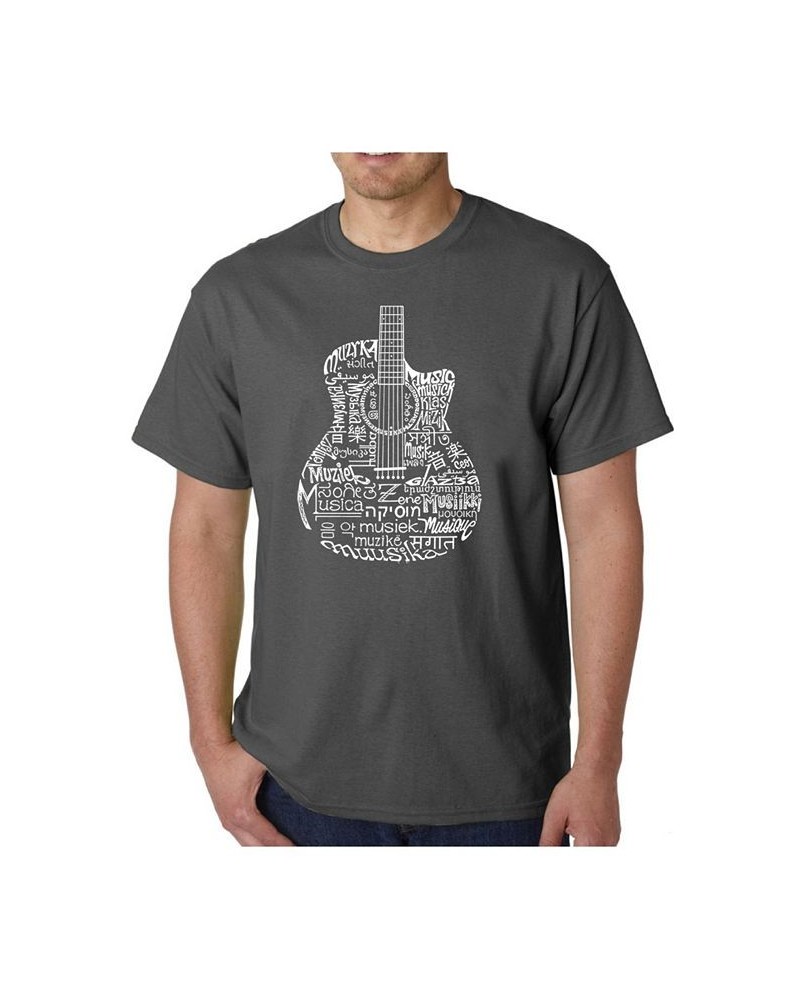 Men's Word Art - Languages Guitar T-Shirt Gray $10.50 T-Shirts