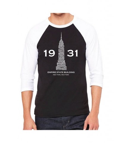 Empire State Building Men's Raglan Word Art T-shirt Black $26.99 T-Shirts