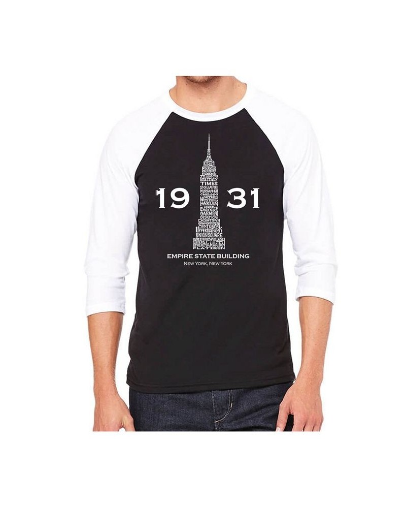 Empire State Building Men's Raglan Word Art T-shirt Black $26.99 T-Shirts