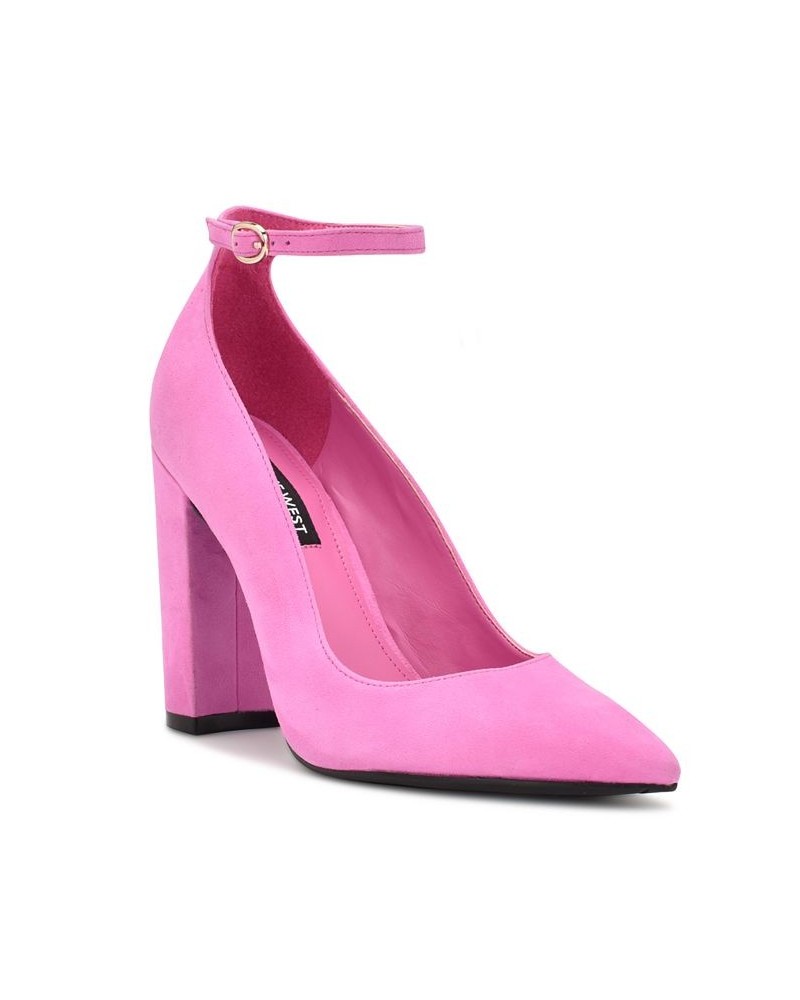 Women's Plana Pointy Toe Ankle Strap Dress Pumps Pink $32.70 Shoes