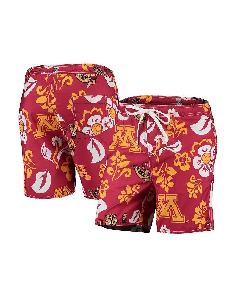 Men's Maroon Minnesota Golden Gophers Floral Volley Logo Swim Trunks $32.90 Swimsuits