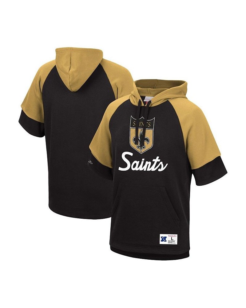 Men's Black New Orleans Saints Home Advantage Raglan Short Sleeve Pullover Hoodie $40.85 Sweatshirt