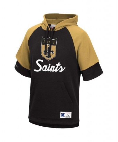 Men's Black New Orleans Saints Home Advantage Raglan Short Sleeve Pullover Hoodie $40.85 Sweatshirt