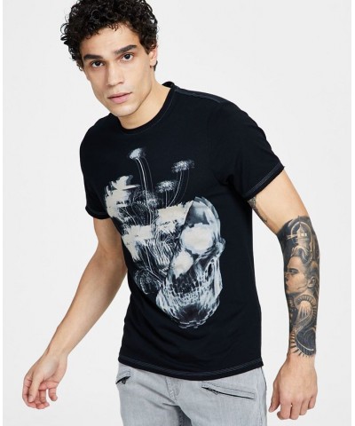 Men's Classic-Fit Floral Skull Graphic T-Shirt Black $10.90 T-Shirts