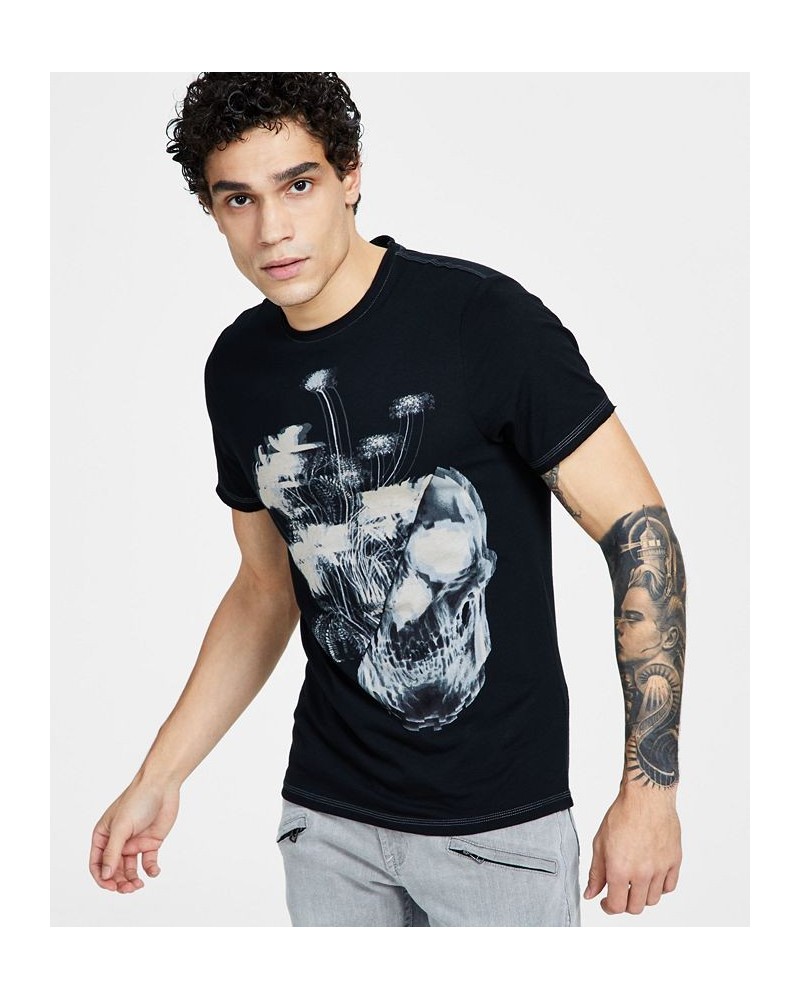 Men's Classic-Fit Floral Skull Graphic T-Shirt Black $10.90 T-Shirts