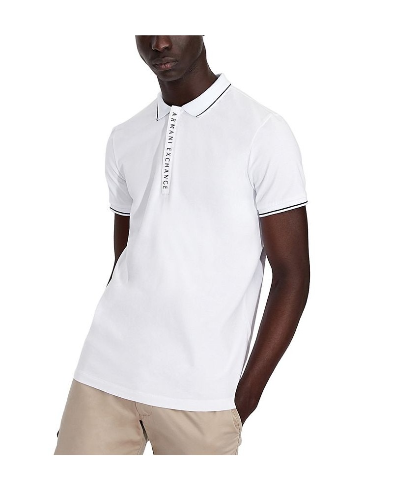 Men's Tipped Logo Placket Polo Shirt White $38.40 Polo Shirts