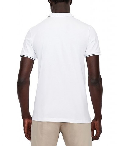 Men's Tipped Logo Placket Polo Shirt White $38.40 Polo Shirts