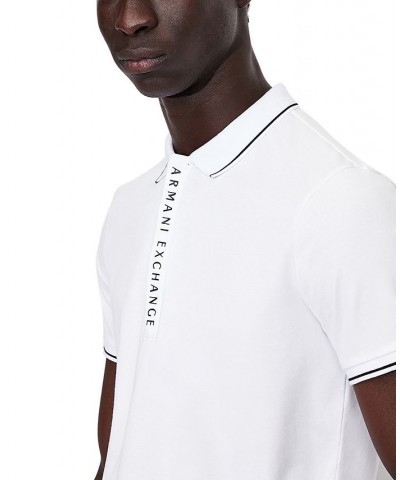 Men's Tipped Logo Placket Polo Shirt White $38.40 Polo Shirts