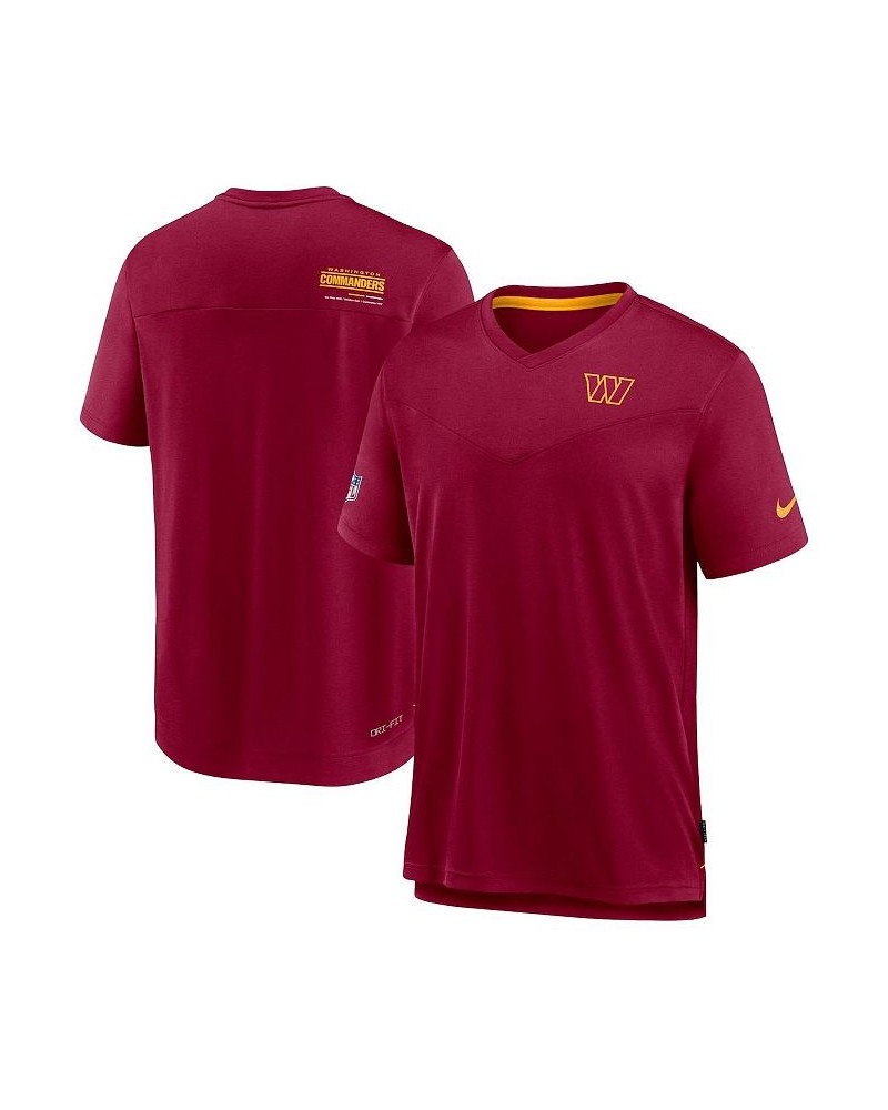 Men's Burgundy Washington Commanders Sideline Coach Chevron Lock Up Logo V-neck Performance T-shirt $21.42 T-Shirts