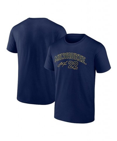 Men's Branded Christian Yelich Navy Milwaukee Brewers Player Name and Number T-shirt $20.89 T-Shirts