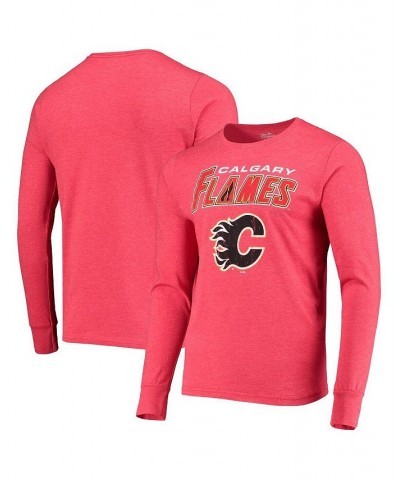 Men's Threads Heathered Red Calgary Flames Wordmark Logo Tri-Blend Long Sleeve T-shirt $15.58 T-Shirts