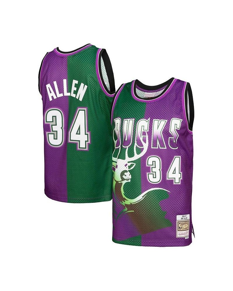 Men's Ray Allen Green, Purple Milwaukee Bucks Hardwood Classics 1996-97 Split Swingman Jersey $52.20 Jersey