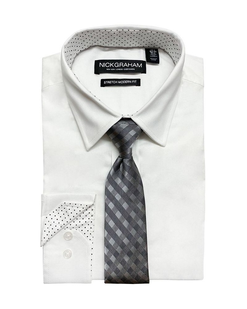 Men's Modern-Fit Stretch Dress Shirt & Tonal Plaid Tie Set White $22.32 Dress Shirts