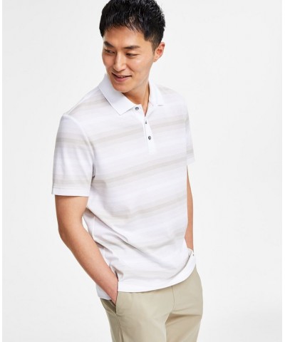 Men's Regular-Fit Supima Knit Interlock Striped Polo Shirt White $17.27 T-Shirts