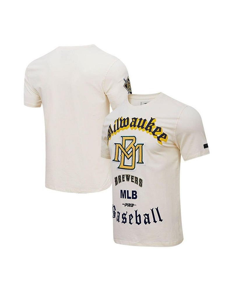 Men's Cream Milwaukee Brewers Cooperstown Collection Old English T-shirt $31.50 T-Shirts