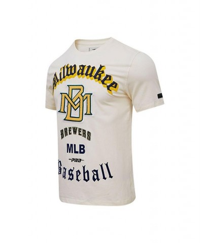 Men's Cream Milwaukee Brewers Cooperstown Collection Old English T-shirt $31.50 T-Shirts