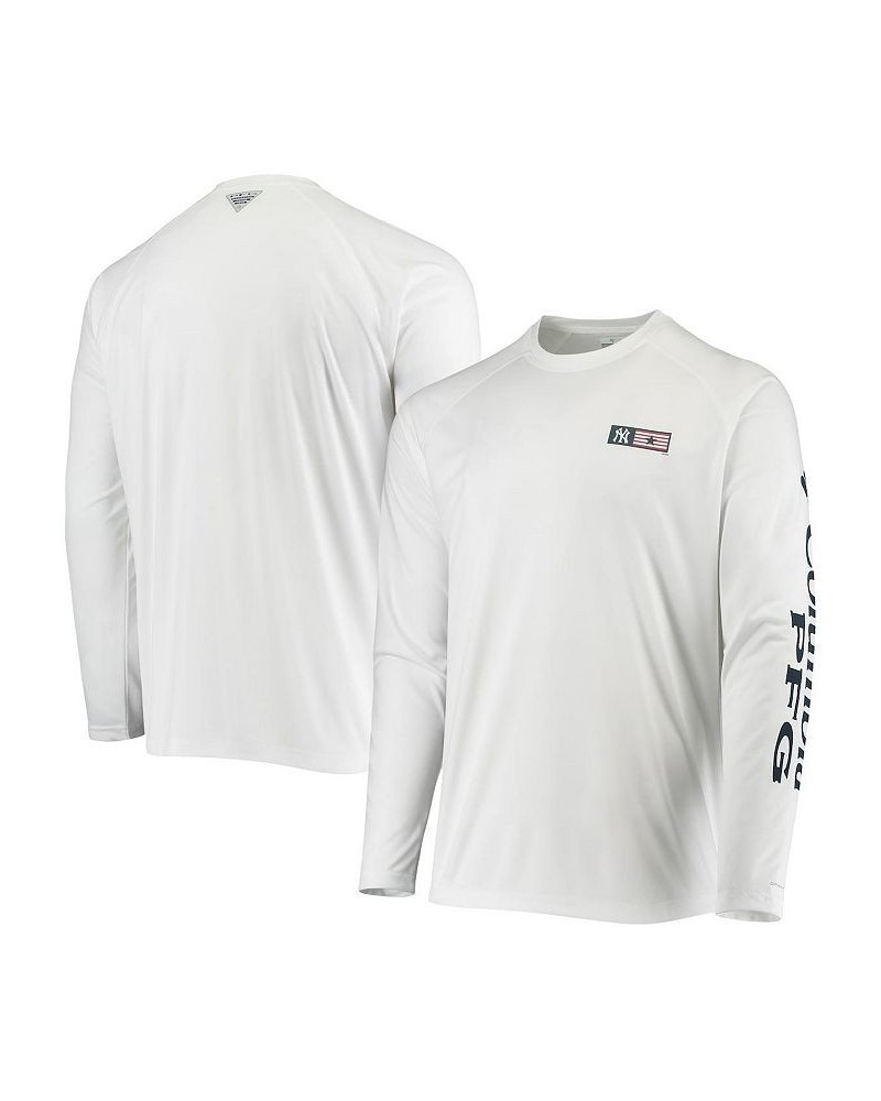 Men's White New York Yankees Americana Terminal Tackle Omni-Shade Raglan Long Sleeve T-shirt $32.20 T-Shirts