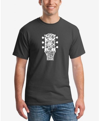 Men's Word Art Guitar Head Music Genres T-shirt Gray $18.54 T-Shirts