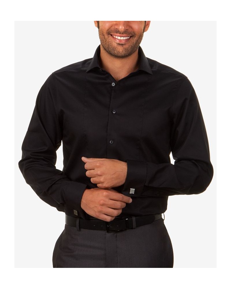 Men's Slim-Fit Non-Iron Performance Herringbone French Cuff Dress Shirt Black $25.87 Dress Shirts