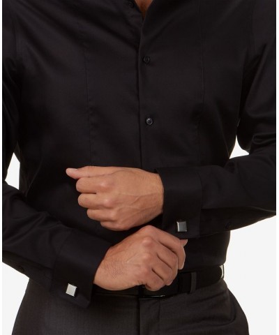 Men's Slim-Fit Non-Iron Performance Herringbone French Cuff Dress Shirt Black $25.87 Dress Shirts