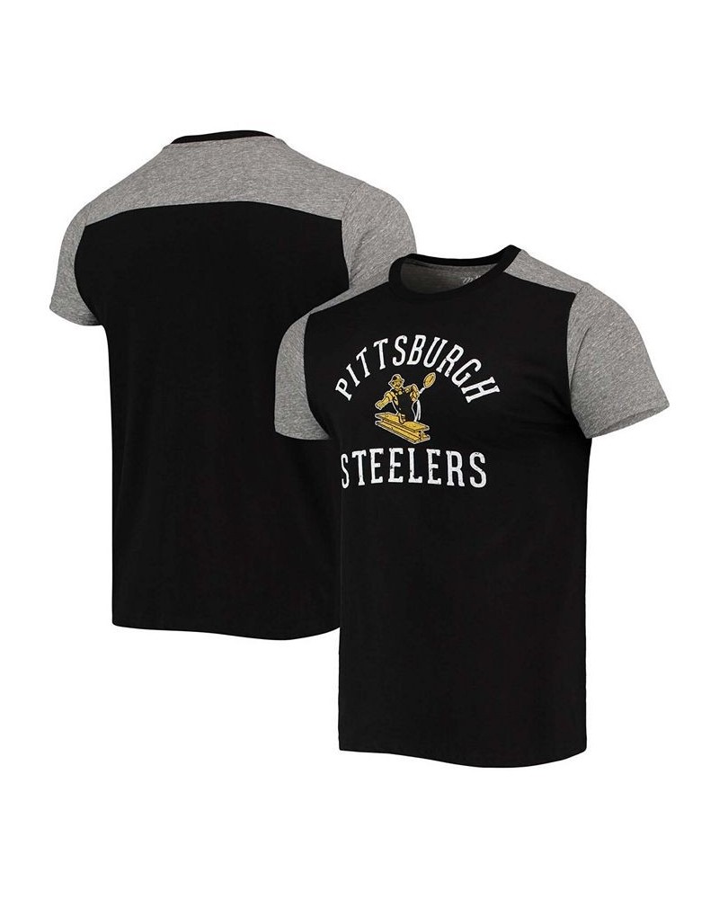 Men's Black, Heathered Gray Pittsburgh Steelers Gridiron Classics Field Goal Slub T-shirt $32.99 T-Shirts