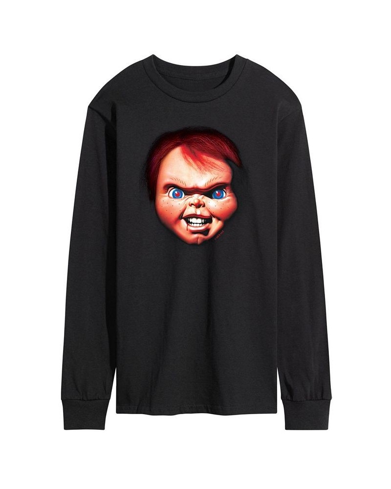 Men's Chucky Face Long Sleeve T-shirt Black $20.58 T-Shirts